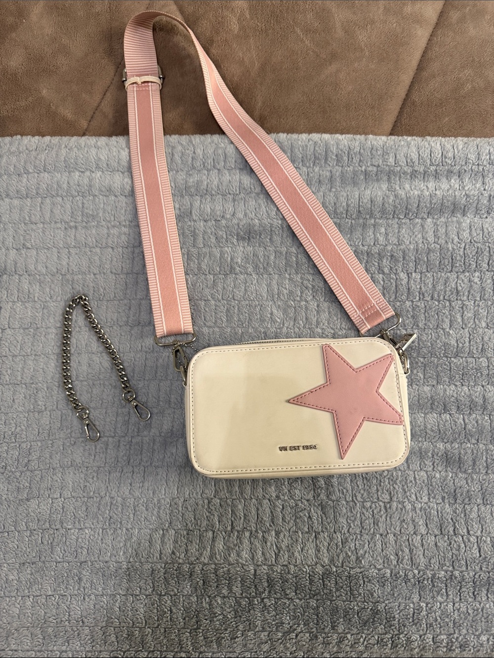 Vintage Havana Crossbody Bag with Pink Star Accent and Pink Strap